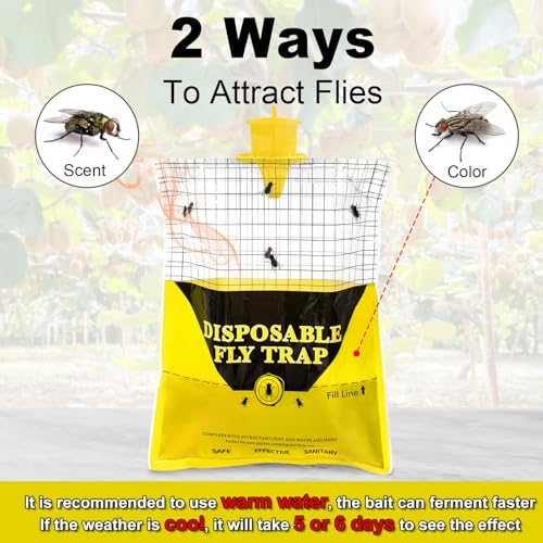 Outdoor Fly Traps for Patio - 4 Large Pre-Baited Flies Bags Disposable | Hanging Fly Catcher Killer Repellent with 4*50g Bait for Stable Horse Barn & Farm | Easy to use | Durable | Effective - size: 4 pack