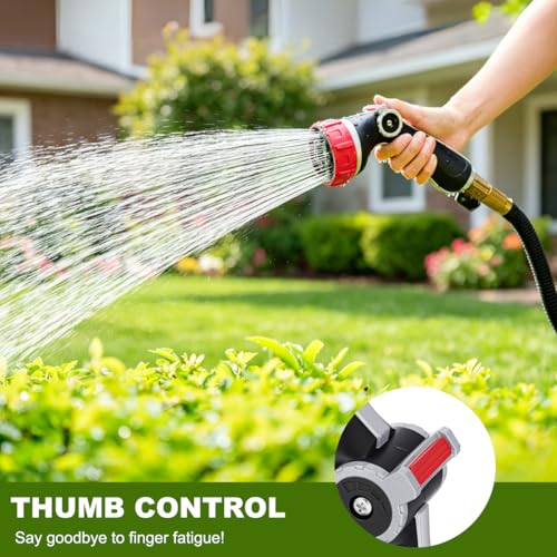 FANHAO Professional Garden Hose Nozzle Heavy Duty Metal, Thumb Control Spray Nozzle with 7 Patterns, High Pressure Water Nozzle with 3 Adjustable Jet Modes for Car Wash, Watering Lawn and Pets