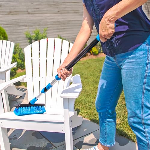 Unger Professional Lock-On Multi-Angle Wash Brush, Grout Brush and EZ Extend Pro Telescopic Pole for Outdoor Cleaning, Adjustable 5 FT Pole Extends Reach