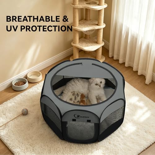 Siedihit Dark Grey Dog Cat Playpen, Puppy Pet Playpen, Small Dogs Tent | Crates Cage Indoor/Outdoor, Portable Pop Up Dog Kennel Playpen with Carrying Case for Dogs/Cats/Rabbits - color: Dark Grey