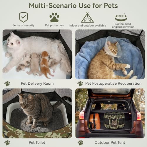 Siedihit Playpen for Small Dog Cat, Dogs Tent Crate Cage Indoor | Outdoor, Portable Pop Up Dog Kennel with Carrying Bag for Rabbits (Green Camo, Small) - color: Green Camo