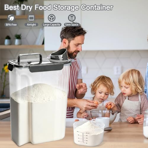 Komzon Rice Storage Containers, Rice dispenser with Pouring Spout Portable Handle for Flour, Pasta, Grain and Baking, Pet Dog Cat Bird Food Container 20 LB Grey - color: 20lb Grey