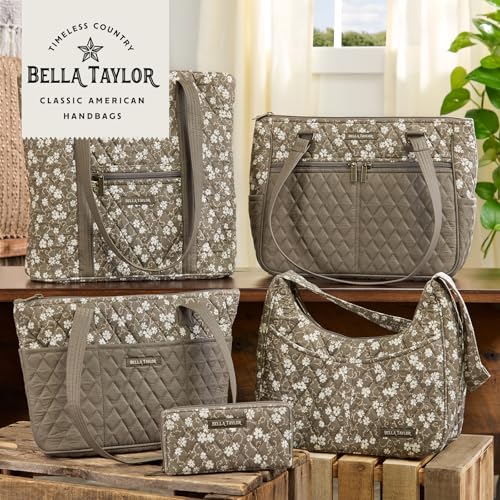 Bella Taylor Lunch Tote, Quilted Lunch Bag, Woodland Floral | Lightweight quilted cotton lunch box, easy-to-clean PEVA lining, 3 outside/1 inside pocket, durable construction - color: Woodland Floral