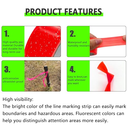 6 Pack Green Flagging Tape, Non-Adhesive Plastic Ribbon Neon Marking Roll | 1inch*600ft, Marking Tape for Tree Marking, Hunting, Boundaries Hazardous Areas,Trail Marking, Workplace Use - color: Green