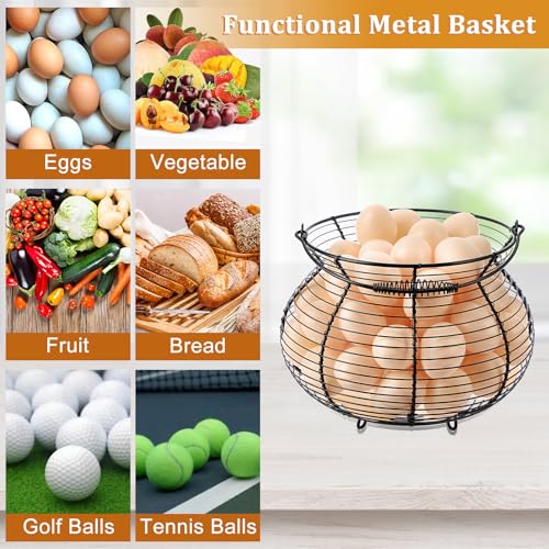1 PCS Big Belly Wire Egg Baskets for Fresh Egg With Handle Egg Holder | Small Metal Wire Basket for Gathering Fresh Chicken and Duck Eggs, Hunting Basket & Countertop Egg Holder - style: Oval-1 Pack