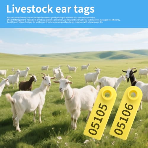 500pcs Farm Animal Ear Tags Numbered 001-500 Livestock Identification for Cattle Cows Hogs Pigs Sheep Goats (500, Small-Yellow) - color: Small-yellow