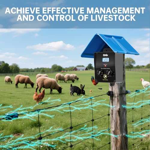 Electric Fence Energizer with LCD Display, Ortis 12,000V 3 Joules Electric Fence Charger, 6.2 Mile Range, Safe & Effective Animal Control for Livestock, Garden & Pasture Protection