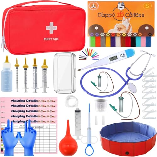 kewen Puppy Kitten Whelping Supplies, Whelping kit for Puppies Birth,Kitten Supplies,Dog Supplies,Puppy kit,Kitten Bottle Feeding kit for New Born Puppy Supplies and Kitten with 32" Whelping Pen - color: white