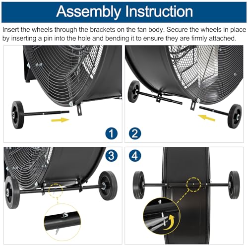 BILT HARD 36" 18000 CFM High Velocity Drum Fan, 2-Speed Heavy Duty Industrial Shop Fan with Casters & Handles for Warehouse, Factory Workshop and Garage Use - color: Black, size: 34 inch