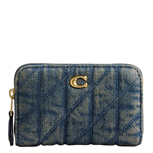 Coach Essential Small Zip Around Card Case with Quilting - color: Loved Denim Dark Indigo, size: One Size