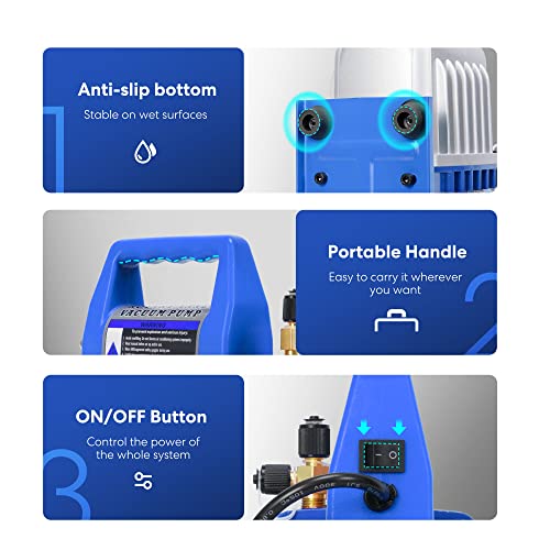 VIVOHOME 110V 1/3 HP 4.5 CFM Single Stage Rotary Vane AC Vacuum Pump | HVAC Vacuum Pump for Mini Split Automotive Air Conditioner R134a R12 R22 R502 R410a AC System with Oil Bottle - color: Blue, size: 4.5 CFM