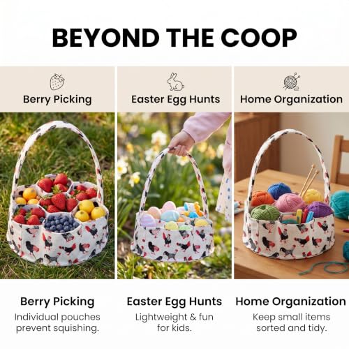 Egg Collecting Basket, Large Egg Gathering Bag for Fresh Chicken Duck Eggs | 7 Pouches Egg Collection Bag for Toddlers Kids Mom, Cute Family Gift, Hold Goose Quail Eggs, Machine Washable, Easy to Carry - color: Color 4