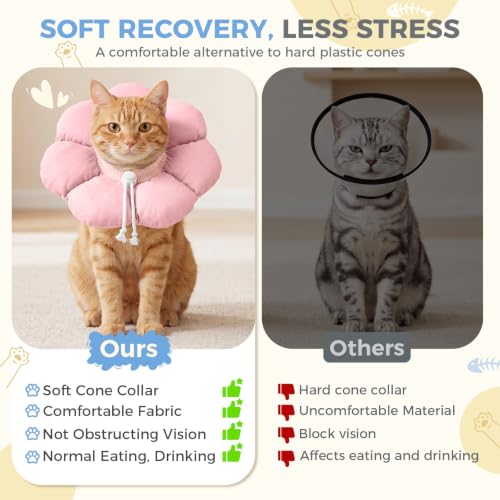 Avont Soft Cat Cone L Softpink Post-Surgery Anti-Lick Adjustable | Softpink L, Neck 9.8-13.8", Anti-Lick, Breathable, Lightweight, Soft Cotton, Adjustable Drawstring - color: Softpink, size: L (9.8" – 13.8")