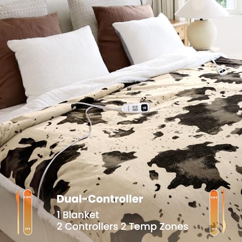 Heated Blanket Queen Blanket - Fast Heating Electric Blanket, Soft Heated Throw with 4 Time Settings,10 Heating Settings, Warm Gifts for Women Mom Grandma(84" x 90" Light Brown) - color: 03 - Brown Ombre-beige, size: Queen 84" x 90"