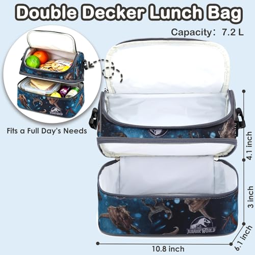 FlowFly Double Decker Cooler Insulated Lunch Bag Large Tote for Boys, Girls, Men, Women, With Adjustable Strap, MyDinosaur - color: MyDinosa