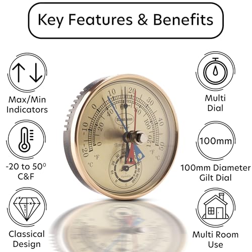 Brannan Max Min Thermometer and Hygrometer - Ideal Greenhouse Thermometer and Humidity Meter to Monitor Maximum and Minimum Temperatures and Humidity Easily Wall Mounted