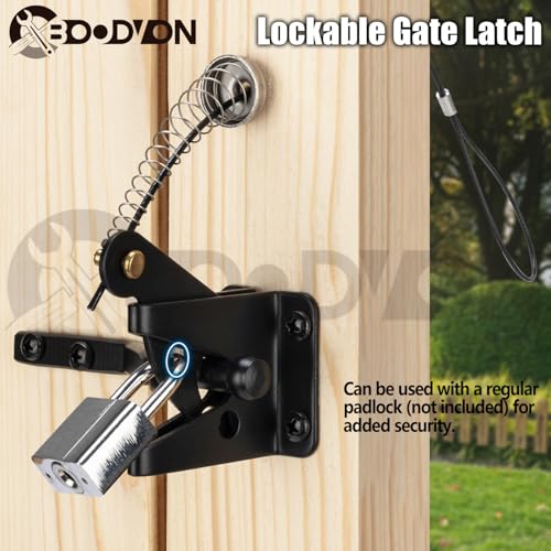 Self Locking Gate Latch with Spring Cable Pull for Wooden Fence Heavy Duty, Gravity Lever Fence Gate Latches for Outdoor Secure Pool Garden Shed, Black Finish, 1 Pack
