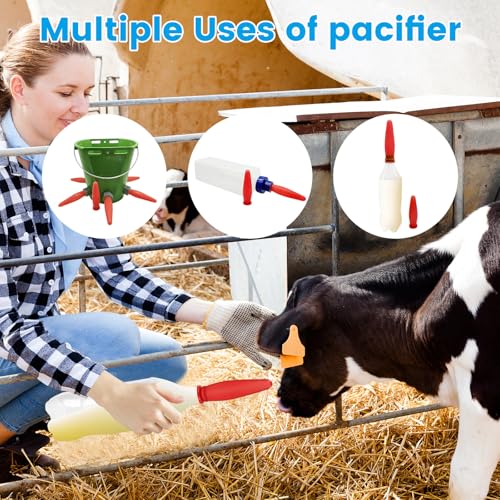 KTXM-Calf Bottle Nipple 3 Pack, FDA-Compliant Silicone Livestock Feeding Teats with Bucket Adapter, Red Replacement Nipples for Calves, Cattle and Foals