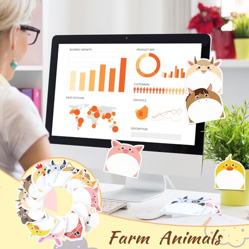 Yinder 24 Pads Farm Animal Sticky Notes, Kawaii Memo Self Adhesive | 12 Designs Cow Pig Duck Goat, Style for School Office, Back to School Party Gift Supplies, Bulk Cartoon Animals - style: Farm Animals