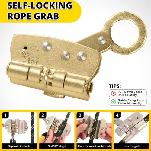 TRSMIMA Rope Harness Safety Lanyard：25ft Roofing Rope Fall Protection | Vertical Safety Harness Rope With Grab Snap Hooks Shock Absorber - Tree Climbing Line Kit Heavy Duty Safety Equipment ANSI CE - size: 25ft