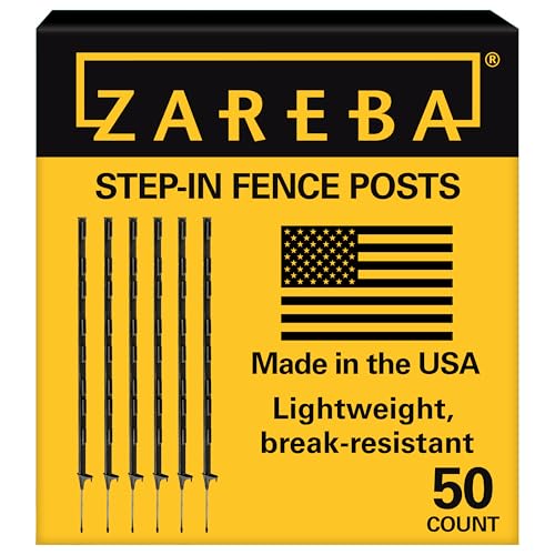 Zareba Step-In Electric Fence Posts, 4 ft, 50 Pack, Black | Durable and hold 2in of Wire or Poly Tape - style: 50 Black Posts