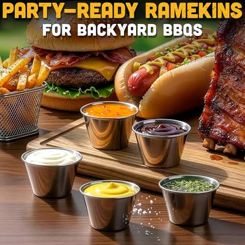 12 Pcs Dipping Sauce Cups, 2.5 Oz Stainless Steel Ramekins | Metal Condiment Cups; Stackable; 2.3 In Diameter; for Sushi, Wings, Charcuterie & Dips; Reusable for Portion Control
