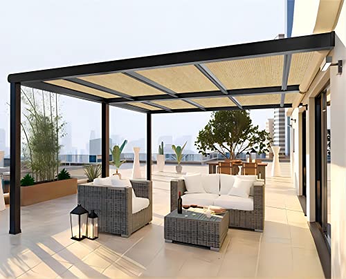 Shatex Shade Panel 12' x 12' Block 90% with Ready-tie up Ribbon for Pergola Gazebo Porch, Wheat - size: 12x12ft with Rope - Beige