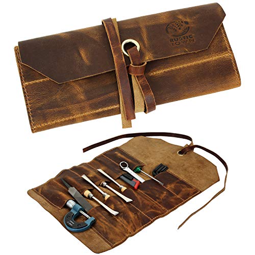 Leather Tool Roll Up Pouch - Leather Tool Wrench Roll/Chisel Bag by Rustic Town | Fit Carving & Hand Tools up to 9 inches, Compact Carry for Woodworkers, Electricians and DIY Projects, Secure Tie Closure