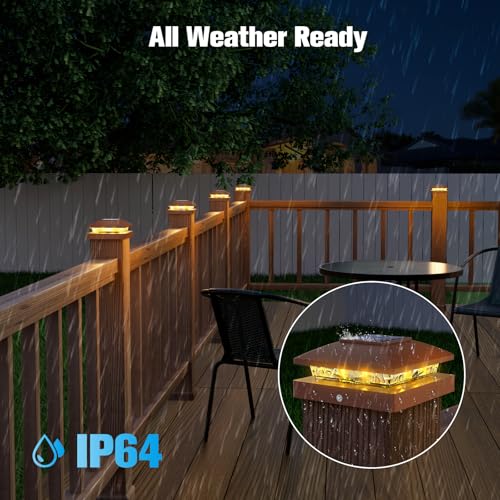 VOLISUN 4x4 Solar Post Cap Lights, 6 Pack Brown Waterproof Fence Lights | Waterproof solar lights fit wooden & vinyl 4x4 posts, warm white illumination for garden, patio and porch outdoor decor - color: Brown, size: 6 Pack