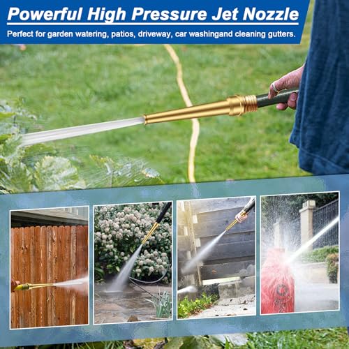 3/4 GHT Brass Garden Water Hose Spray Nozzle, 6 Inch High Pressure Water Hose Jet Nozzle Sprayer Sweeper for Cleaning Clutter, Roads, Yard, Vehicles, Deck, 7 GPM 80 PSI - style: Jet Pattern 1