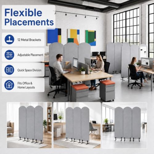 Portable Wall Divider, Office Partitions Room Divider wall with Whiteboard | 72 x 66 in Soundproofing Wall Divider, Cubicle Wall with magnet, thumbtacks, pen for Classroom Home Office School Hospital - color: Light Gray