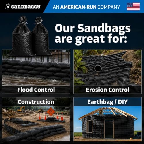 Sandbaggy Heavy Duty Black Sandbags – 14x26 in Empty Poly Bags w/ 4000 HR UV Protection – Ultra-Tough Sand Bags for Flooding, Construction & Barriers – Military Grade (5)