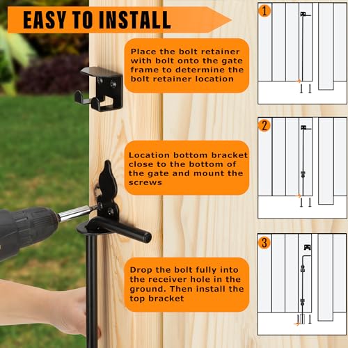 18" Heavy Duty Cane Bolt Drop Rod-Steel Gate Ground Latch Designed for Wood Metal Vinyl Gates or Double Doors Fence Applications-2 Pack - size: 18 Inch-2 Pack
