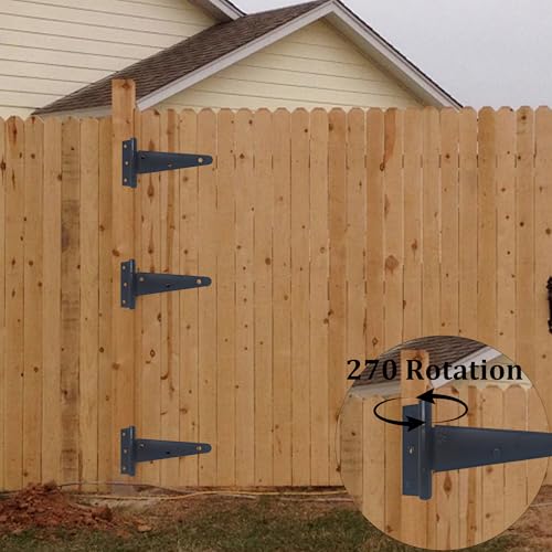 2PCS 6" Heavy Duty T-Strap Hinges, Black Rustic Iron Hinge, Rustproof Gate Tee Hinges for Outdoor Sheds, Barn Doors & Wood Fences-Thickness 2.2mm - size: 6 Inch