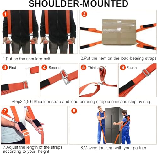 Moving Straps,Adjustable Shoulder Furniture Moving Lifting Strap Easily and Safely for 2 Movers Moving Furniture, Appliances, Mattresses,Heavy Duty up to 800 lbs | Easily and Safely for 2 Movers Moving Heavy Furniture, Appliances, Mattresses,Heavy Duty up