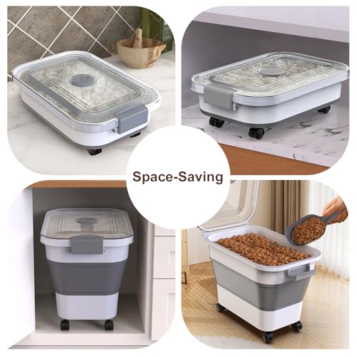 Rice Storage Container, Collapsible Airtight Food Storage Containers 20-30lbs with Clear Lid and Wheels, Rice Dispenser with Scoop for Flour Cereal Pasta Grain, Cat Pet Bird Dog Food Storage Container - size: 10-30 Lbs