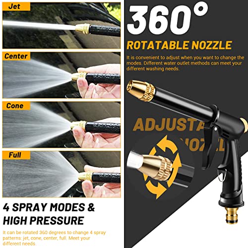Garden Hose Nozzle with 4 Patterns, Soap Dispenser & Quick Connectors, Plastic High Pressure Washer Gun, Water Hose Nozzle Sprayer Heavy Duty, Spray Nozzle for Outdoor Car Washing