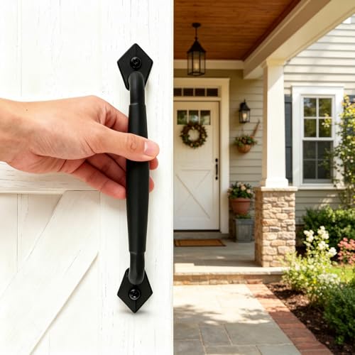 12 Inch Rustic Barn Door Handles, for DIY Sliding Barn Door | Round Solid Metal Material, Easy Install Heavy Duty Design Barn Door Pull, for Gate, Shed, Garage