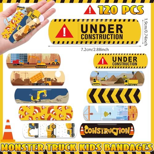Panelee 120 Pcs Kids Dog Farm Animal Adhesive Bandages Monster Construction Trucks 20 Styles Puppy Cute Waterproof Breathable Bandages for Kids Girl Boy Children Toddler (Construction Trucks) - style: Construction Trucks