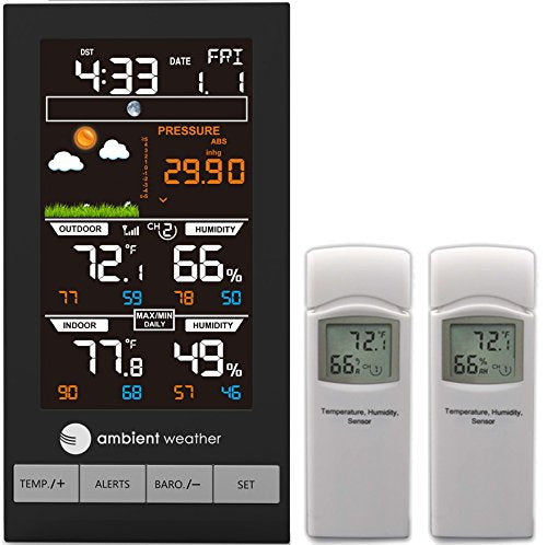 Ambient Weather WS-2801-X2 Color Forecast Station | With 2 Remote Sensors - size: Console + 2 Sensors