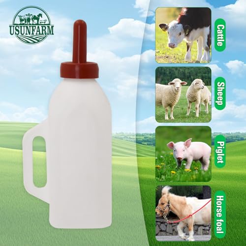 2L Calf Nursing Bottle with Handle and Replacement Nipple, Used for Animal and Livestock Care Milk Storage Bottle Detachable Removable Nipple Feeding Bottles (Vertical)