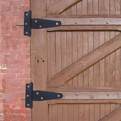 2PCS 4" Heavy Duty T-Strap Hinges, Black Rustic Iron Hinge, Rustproof Gate Tee Hinges for Outdoor Sheds, Barn Doors & Wood Fences-Thickness 1.8mm - size: 4 Inch