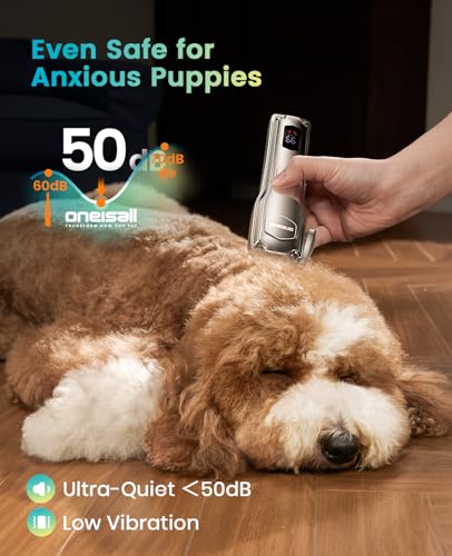 oneisall PC18 Dog Clippers for Grooming for Thick Coat | 6800 RPM High-Speed, Detachable Stainless Steel Blades,4 hours of battery life, Dog Shaver for Thick/Matted/Knotted/Hair