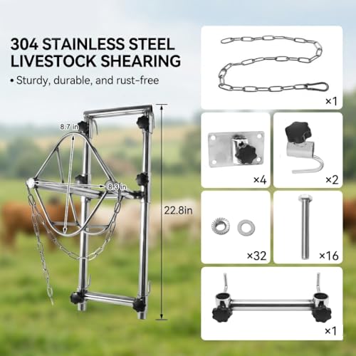 Heavy Duty Adjustable Stainless Steel Sturdy Goat Sheep Stand | Premium Reinforced Stainless Steel Livestock Trimming Goat Stand, 4-17.7 Inches Adjustable Height Animal Care Feeder Unit
