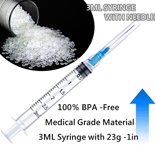 100 Pack 3ml 23Ga Lab Syringe Tools with Measurement, Individually Packed - style: 100 pack - 3ml 23 gauge
