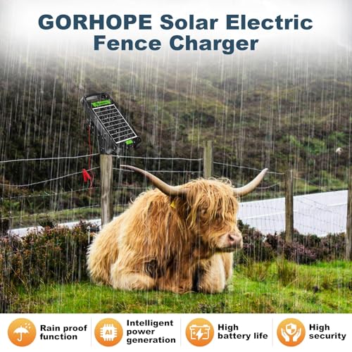 20 Miles Solar Electric Fence Charger,0.32J Powered 24-Hour Protection | Solar Electric Fence with Tempered Glass Solar Panel,14-Day Continuous Protection Without Sunlight,for Livestock Protection - style: GOR32（20M0.32J）