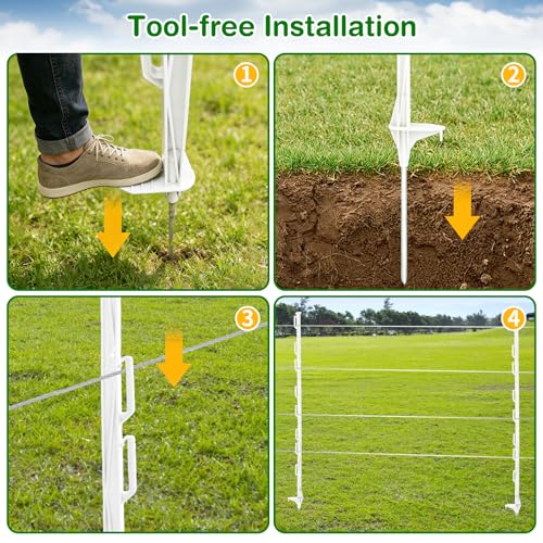 25Pack,48 Inch Heavy Duty Electrical Fence Post - UV Resistant Plastic Fence Posts for Livestock, Garden & Pasture, Easy Installation No Dig (White) - color: White
