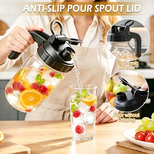 Glass Pitcher With Pour Spout Lid 32 Oz Mason Jar Breast Milk Storage For Fridge 1 Quart Airtight Leak-Proof Heavy Duty Water Jug With Flip Cap For Cold Brew Coffee Iced Tea Sun Tea Juices Beverages - size: 32 Ounces