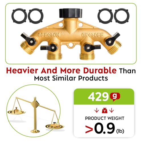 Brass 4 Way Faucet Splitter, 4 Port Manifold, 4-Way Garden Hose Splitter, 3/4" Heavy-Duty Spigot Adapter with Individual Shutoff Valves, Solid Brass Manifold, Leak-Resistant - style: 4 Way-1PC