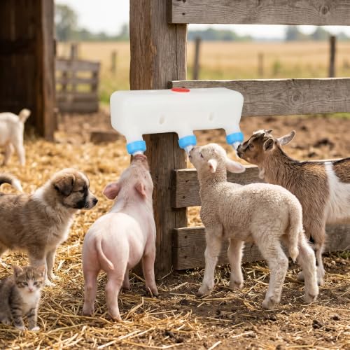GLOGLOW 3L Goat Milk Feeder, 3 Nipples Hanging Milk Feeding Bucket | 3 Pacifier Small Animal Milk Feeder Farm Drinking Equipment for Professional Breeders Farmers Pet Care Experts